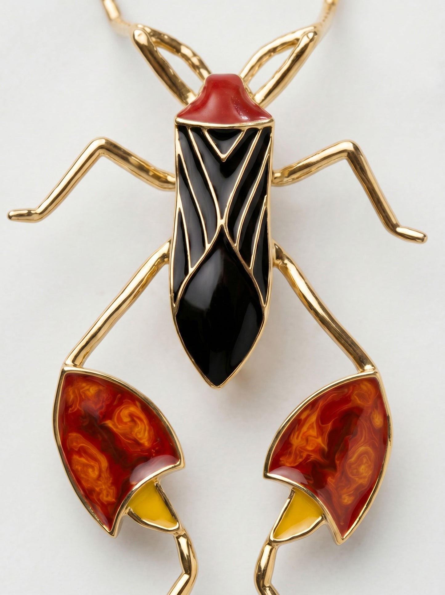 Leaf‑Footed Bug Pendant – Enamel Finish | Nature‑Inspired Sculptural Jewelry