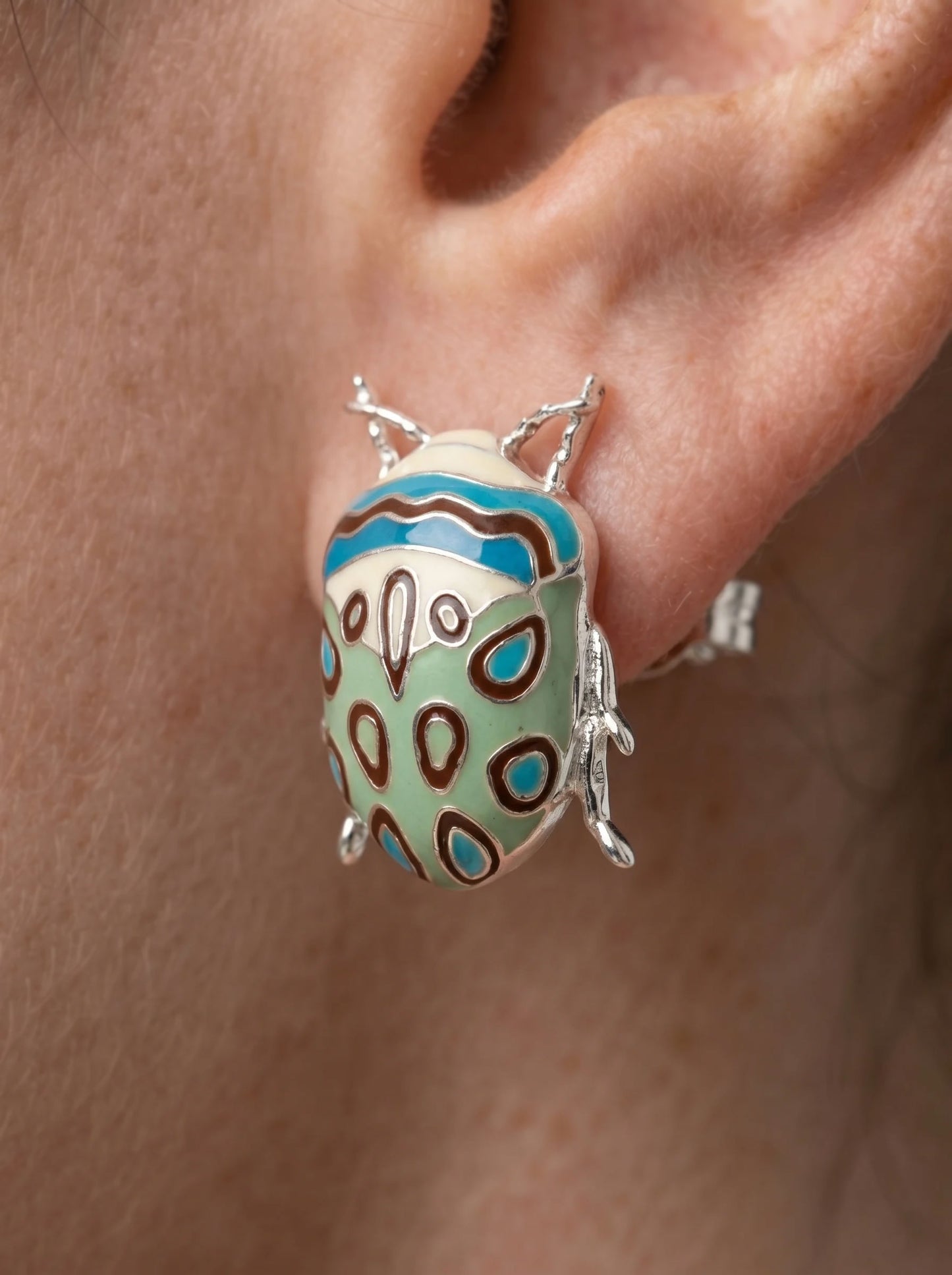 Picasso Bug Earrings — Sterling Silver + Enamel or Rhodium‑Plated + Enamel