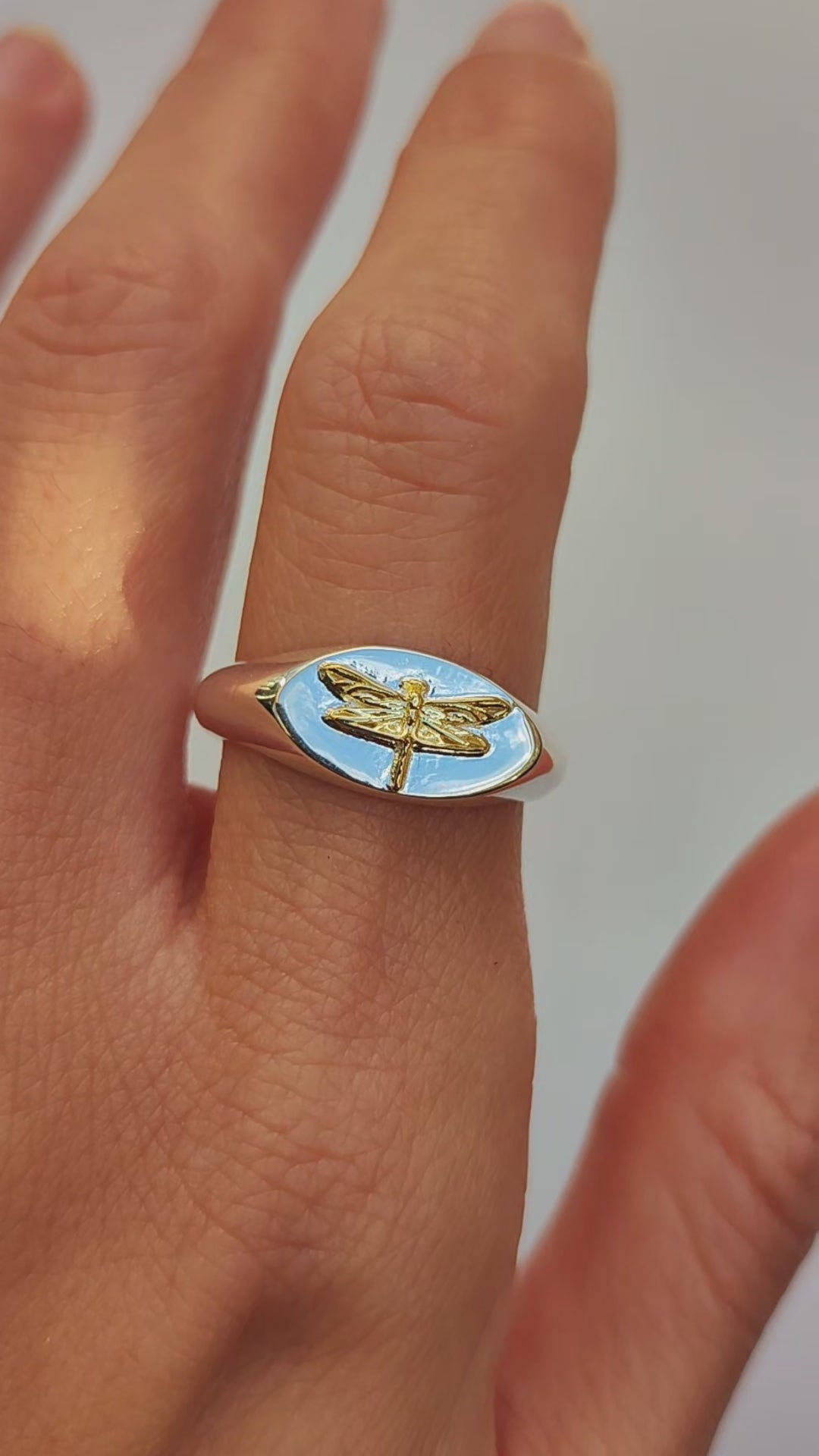 Libra Dragonfly Zodiac Signet Ring | Sterling Silver & Gold Plated
