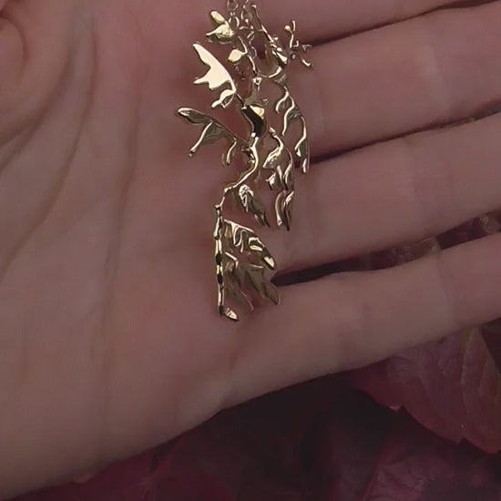 Video of 14K gold plated Leafy Sea Dragon Pendant, highlighting handcrafted ocean jewelry.