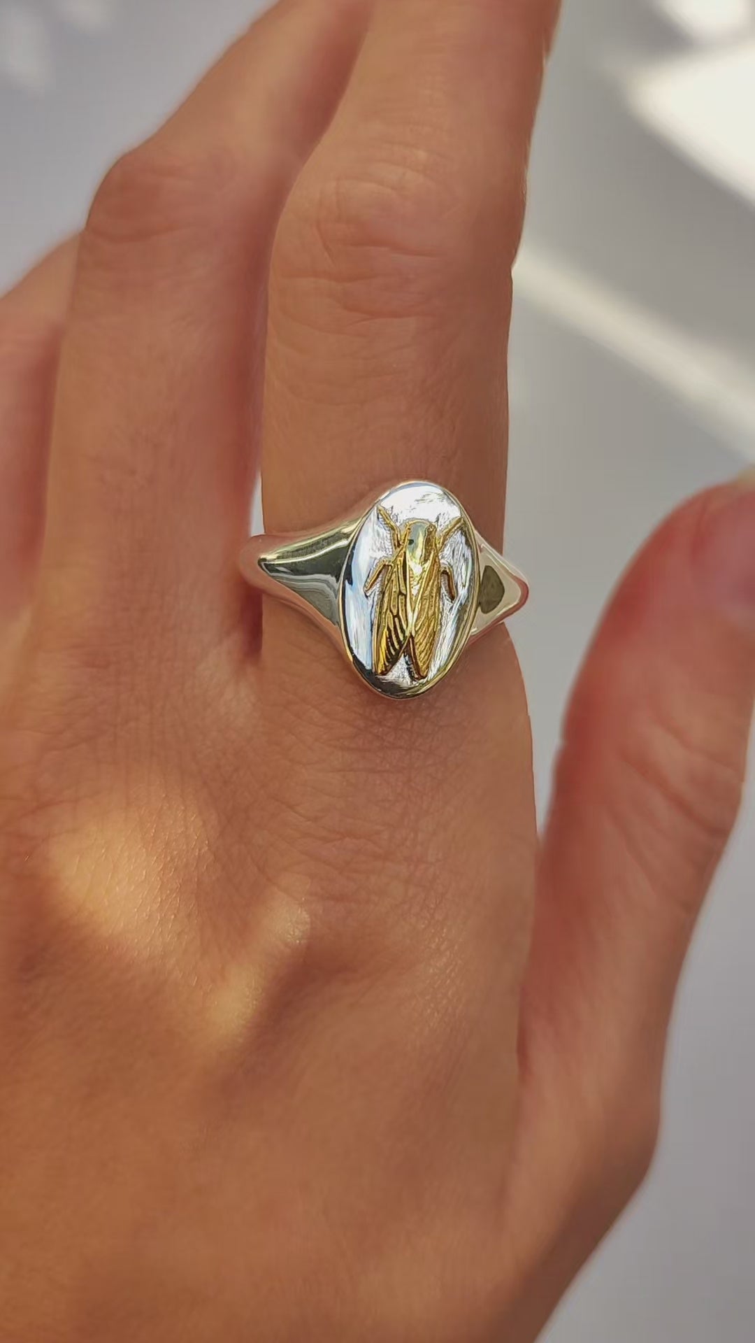 Gemini Cicada Zodiac Signet Ring | Sterling Silver & Gold Plated