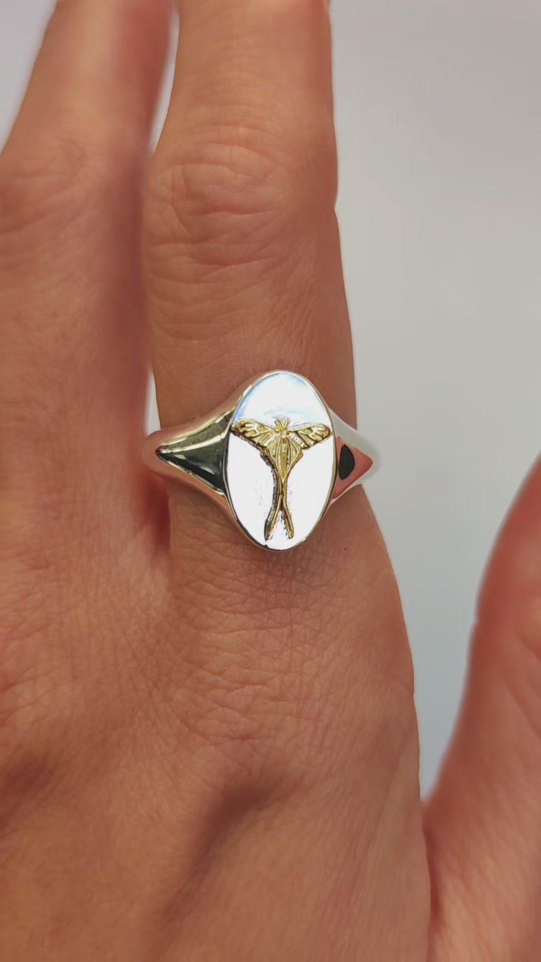 Cancer Luna Moth Zodiac Signet Ring | Sterling Silver & Gold