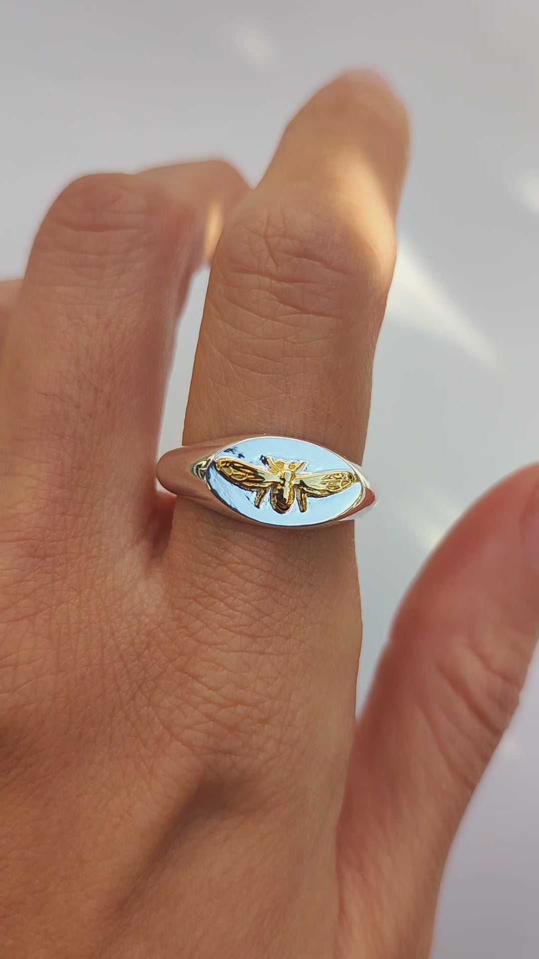 Virgo Bee Zodiac Signet Ring | Sterling Silver & Gold Plated