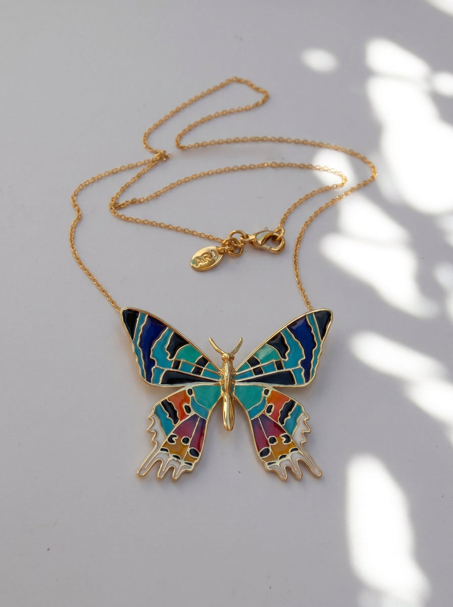Madagascar Sunset Moth Necklace — Hand‑Enameled in 14k Gold Plated or Sterling Silver