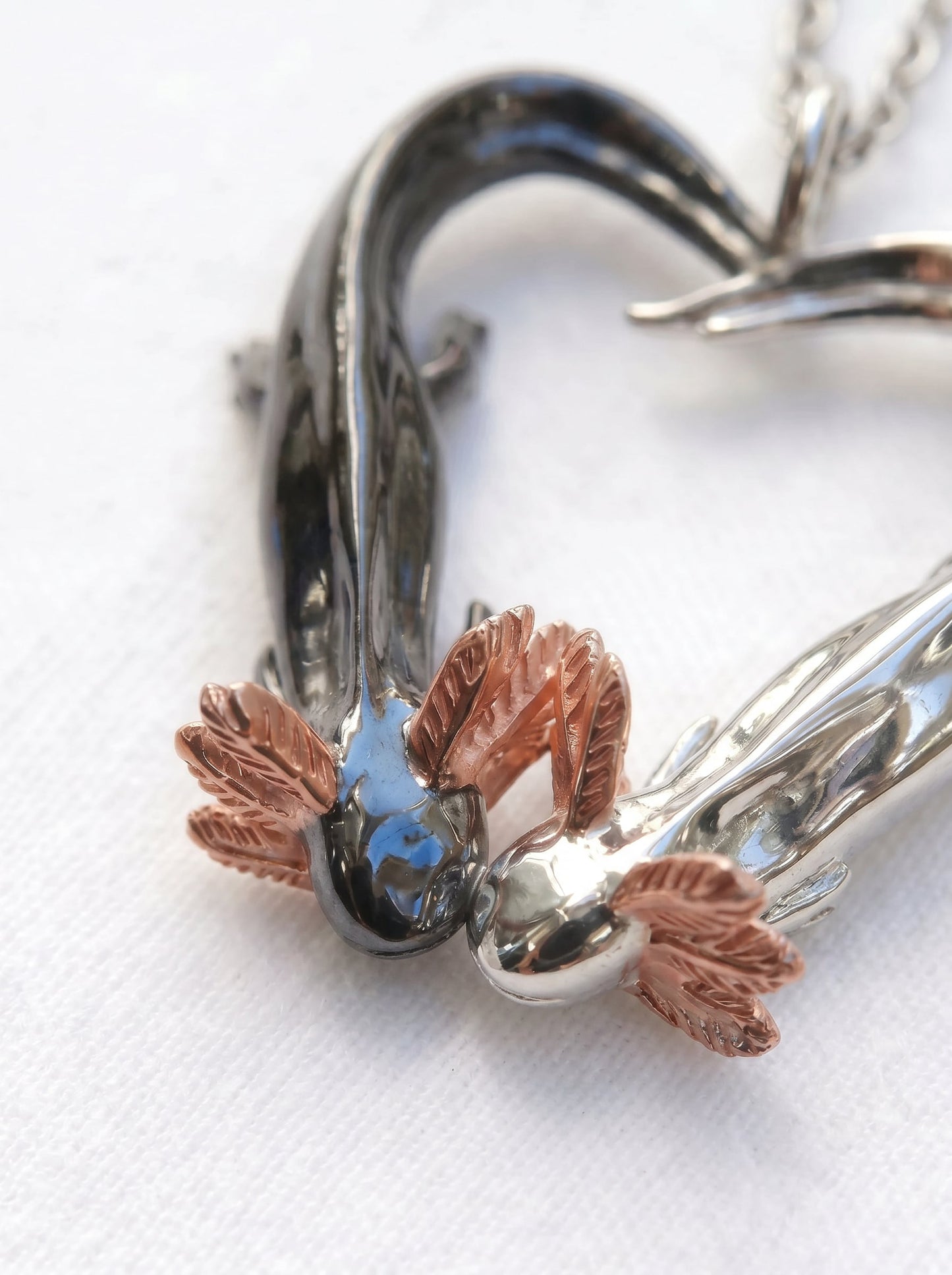 Axolotl Love Pendant – Heart-Shaped Axolotl Necklace in Silver & Rhodium | Anna Reikher Jewelry