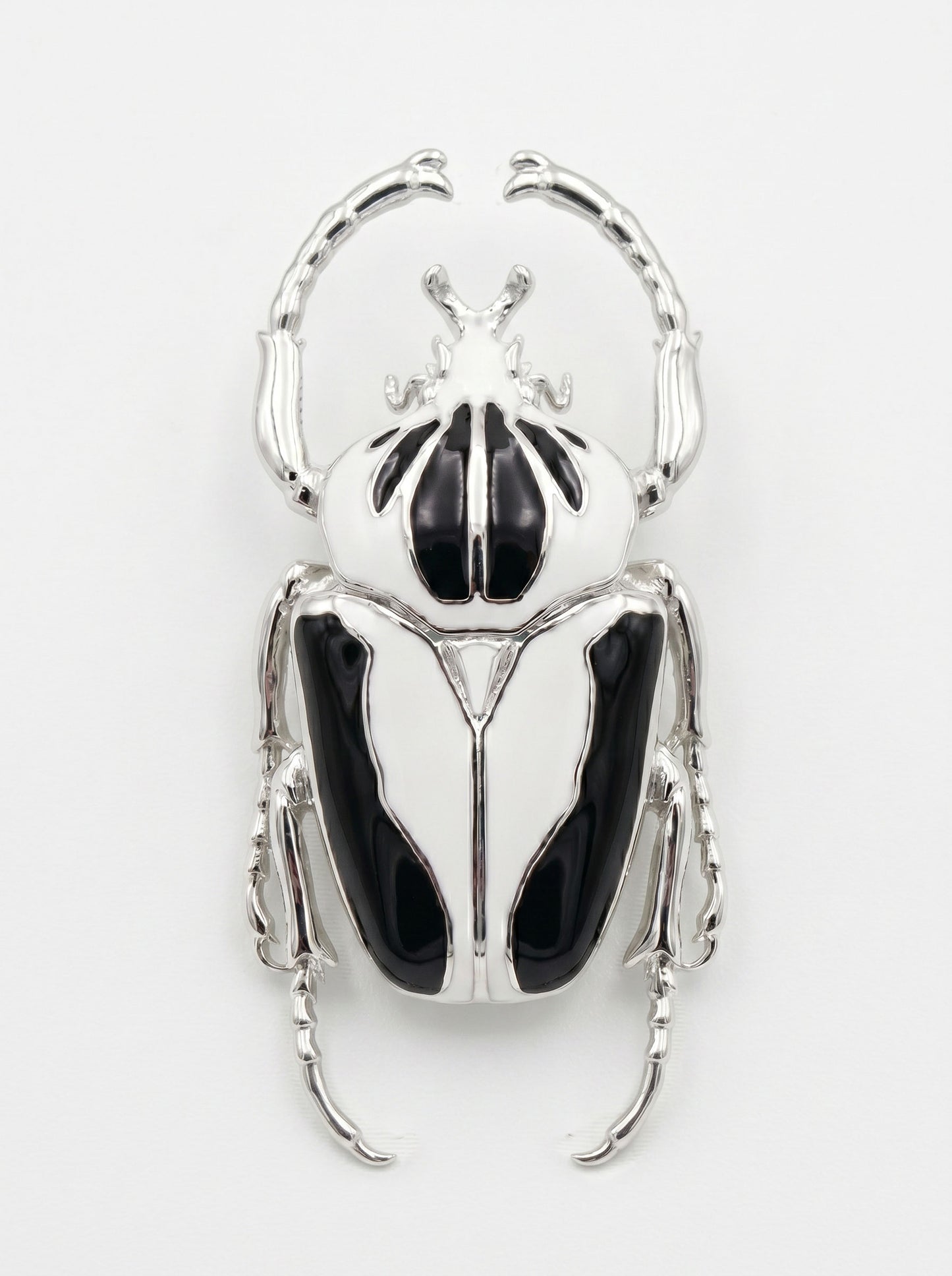 Goliath Beetle Pendant — Sterling Silver or 14k Gold‑Plated with Black & White Enamel