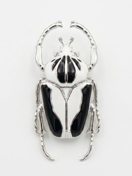 Goliath Beetle Pendant — Sterling Silver or 14k Gold‑Plated with Black & White Enamel
