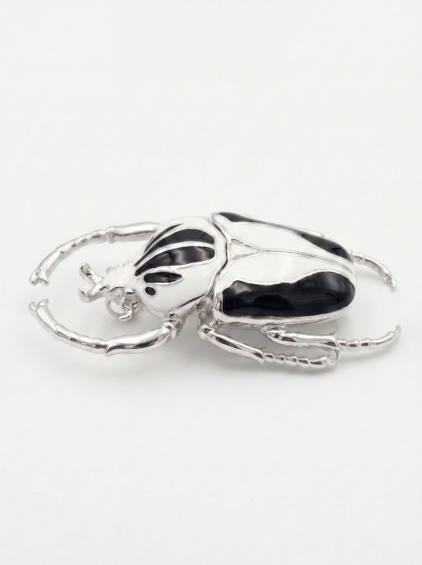 Goliath Beetle Pendant — Sterling Silver or 14k Gold‑Plated with Black & White Enamel