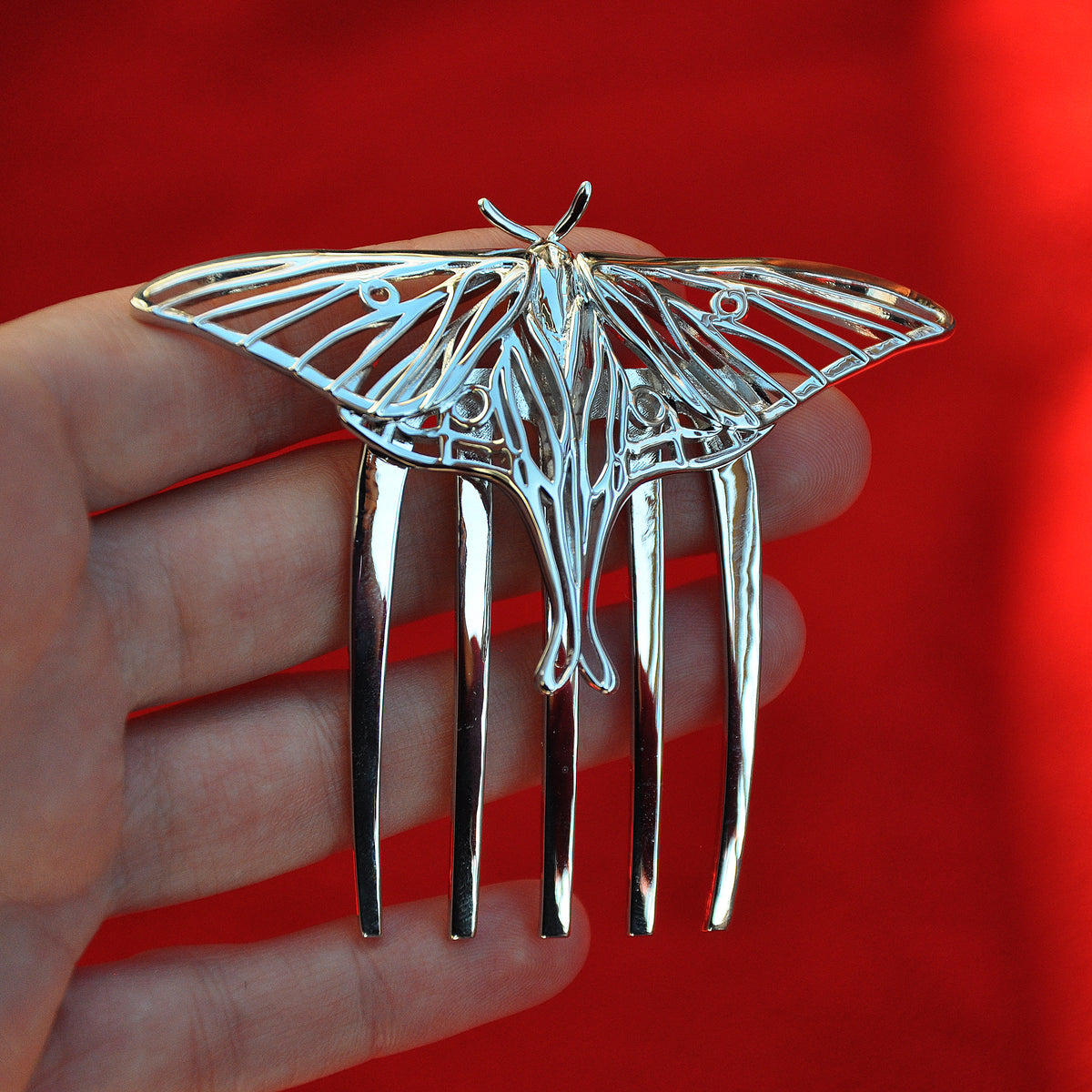 NWOT Anthropologie Butterfly and Flowers Hair Comb Silver Persephone main image 3