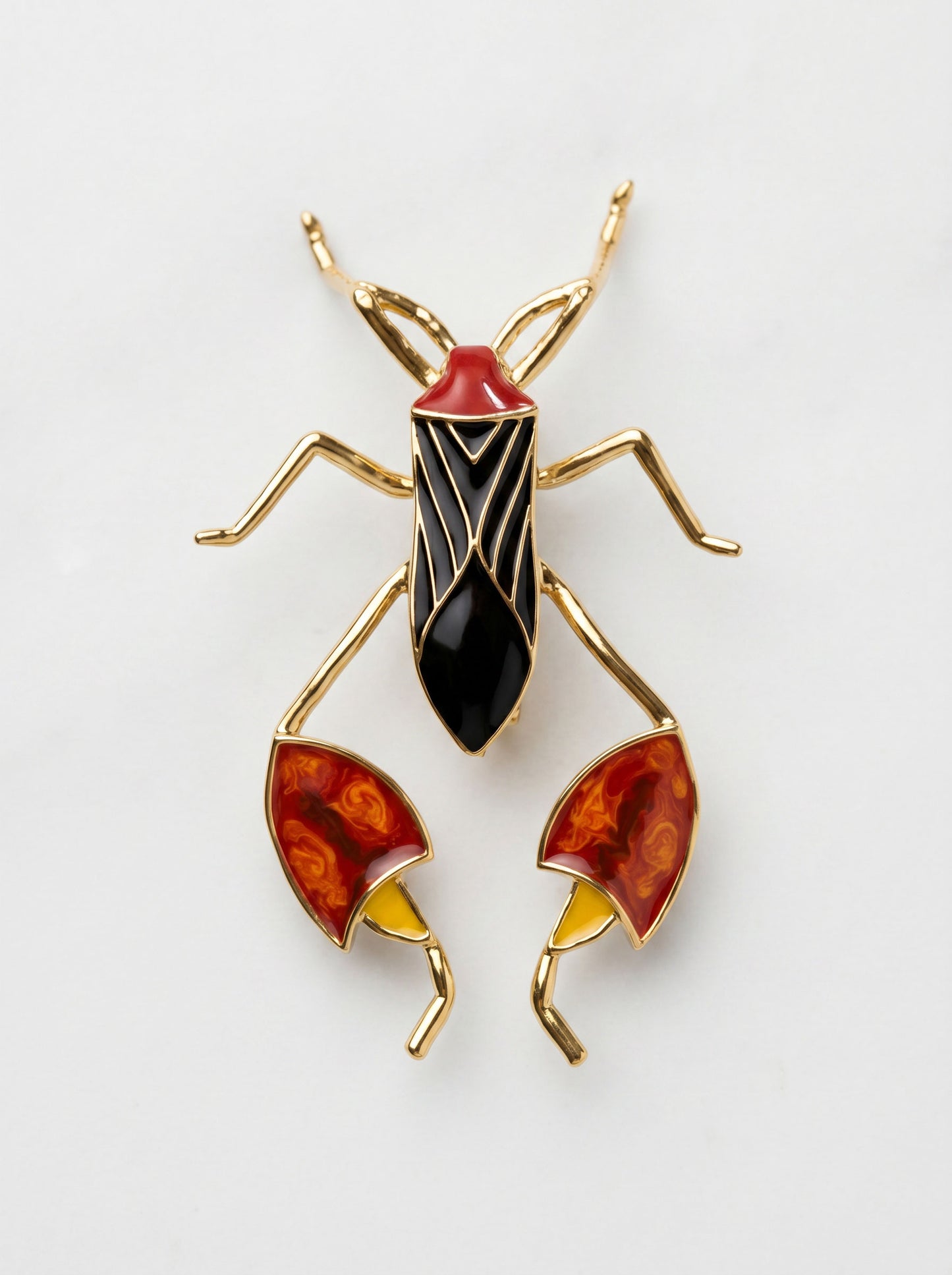 Leaf‑Footed Bug Brooch – Enamel Finish | Nature‑Inspired Sculptural Jewelry
