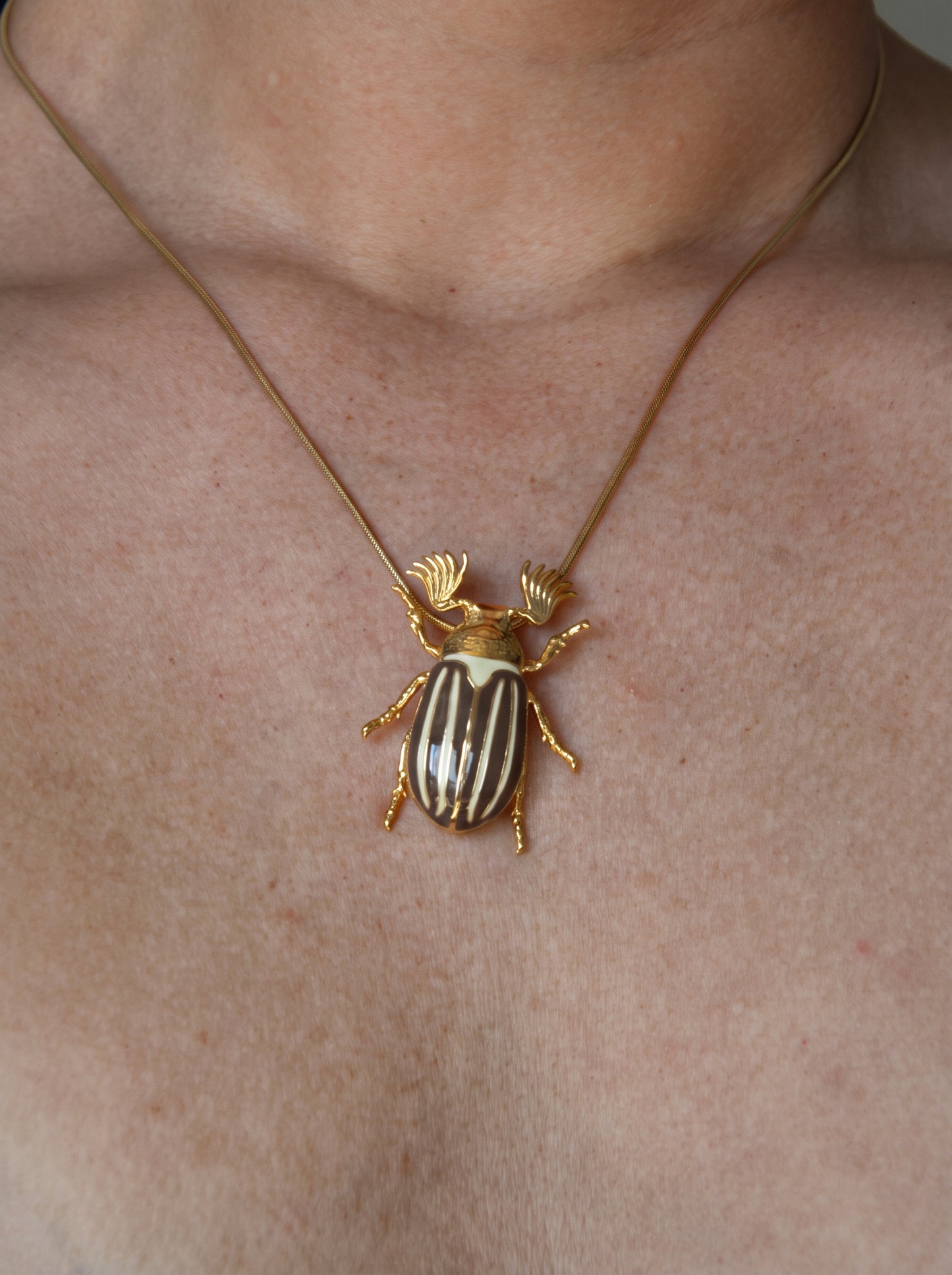 June Bug Pendant — Sterling Silver, 14k Gold‑Plated, Rhodium‑Plated, or Polished Bronze with Bronze & Off‑White Enamel
