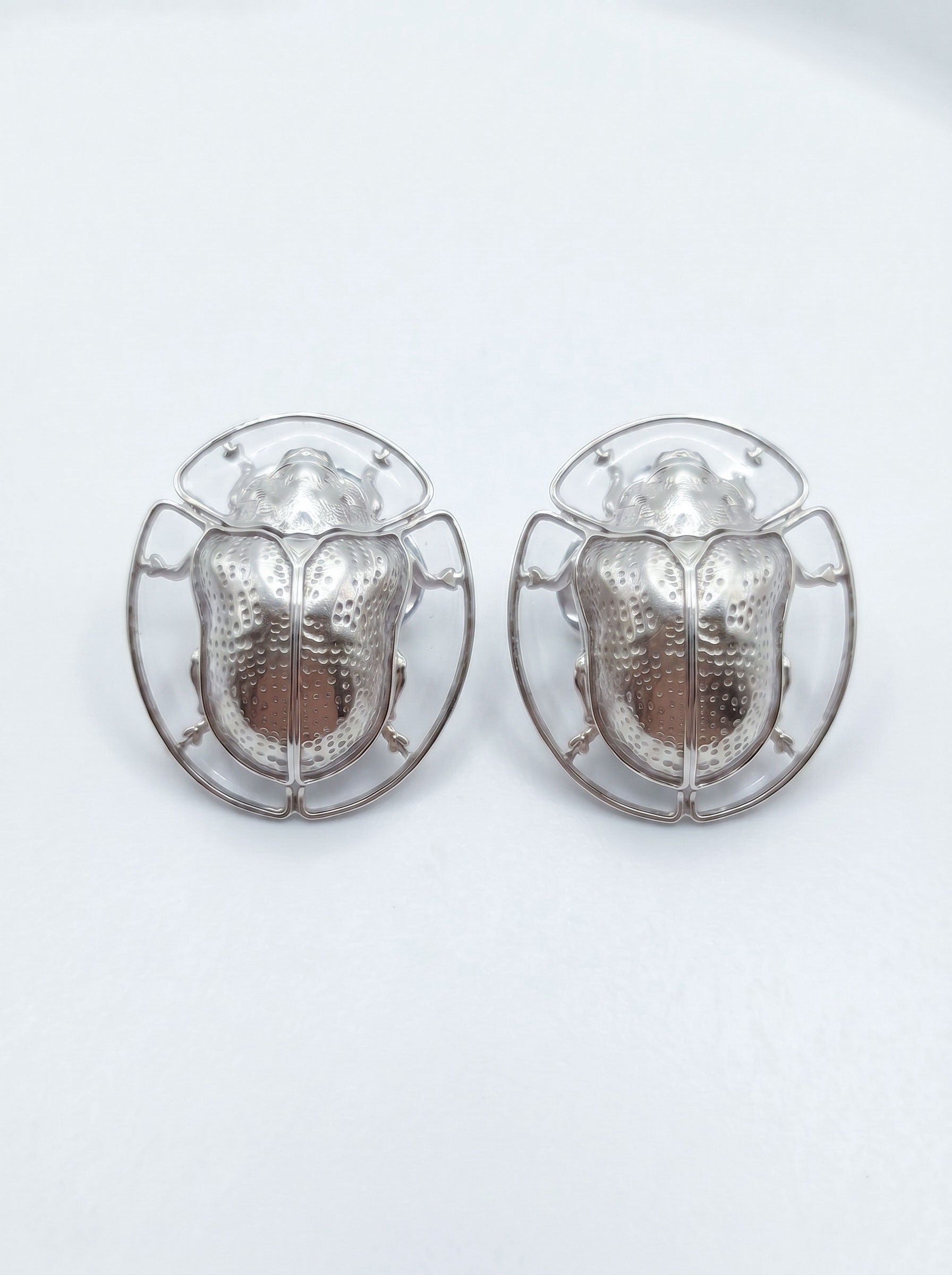 Tortoise Beetle Earrings, Plique‑à‑Jour Glow in Sterling Silver or 14k Gold‑Plated - Earrings