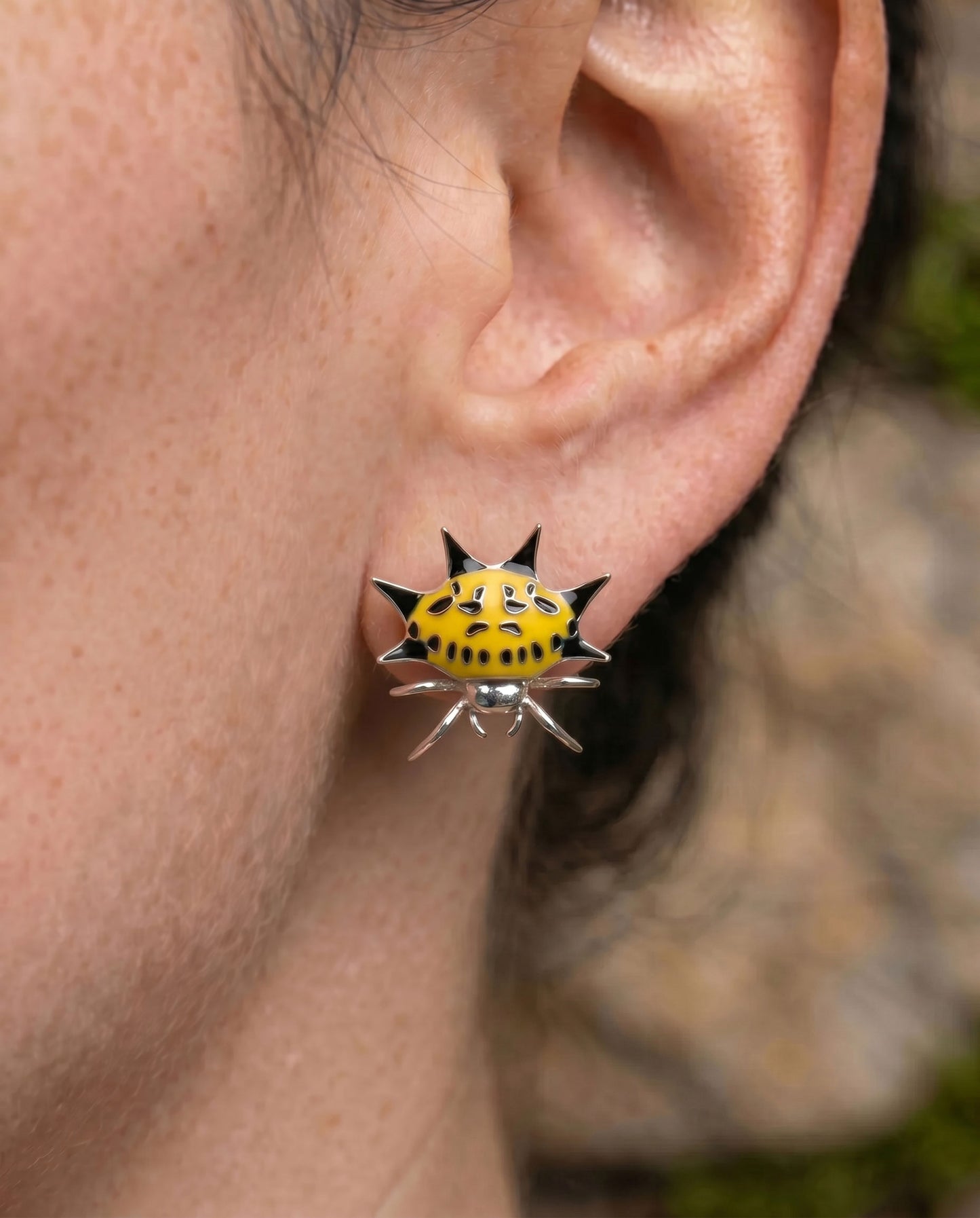 Spiny Orb‑Weaver Stud Earrings — Yellow & Black Edition