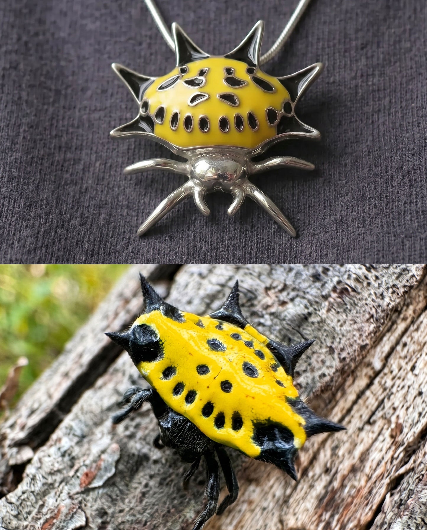 Spiny Orb‑Weaver Pendant — Yellow & Black Edition