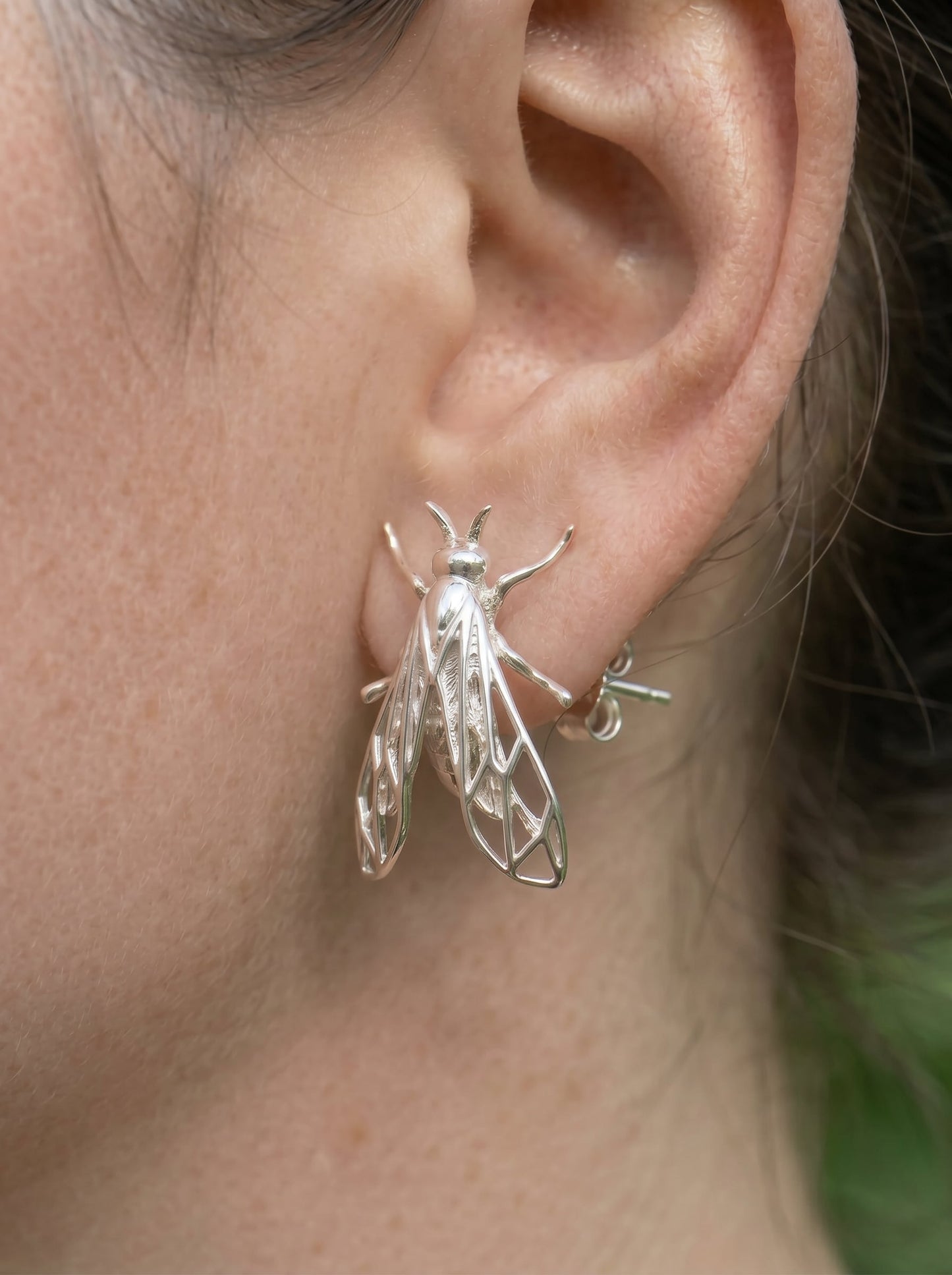 Sterling Silver Wasp Stud Earrings – Handmade Insect Jewelry