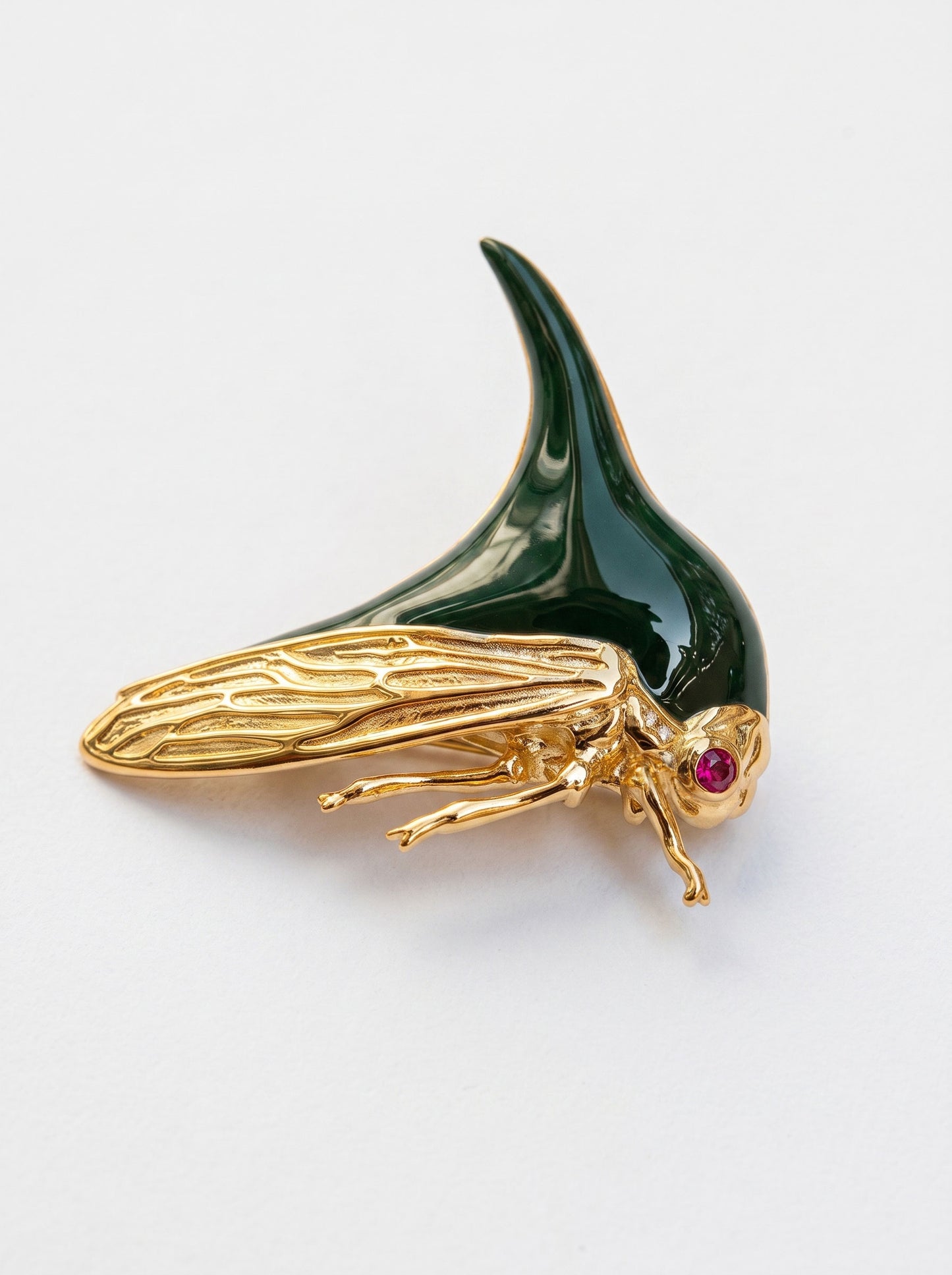 Treehopper Brooch – Deep Green Enamel & Gold‑Plated | Nature‑Inspired Insect Jewelry - brooch
