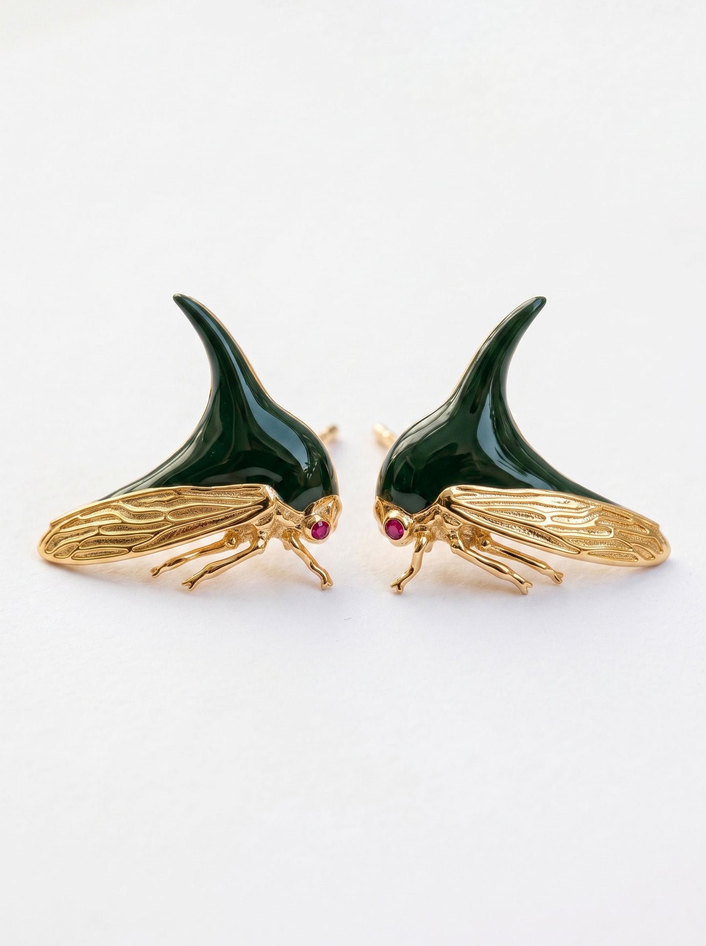 Treehopper Stud Earrings – Deep Green Enamel & Gold‑Plated | Nature‑Inspired Insect Jewelry - Earrings