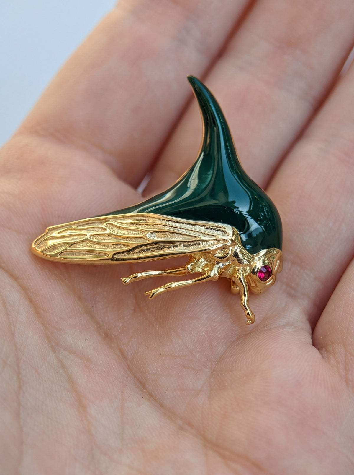 Treehopper Pendant – Deep Green Enamel & Gold‑Plated | Nature‑Inspired Insect Jewelry - Pendant