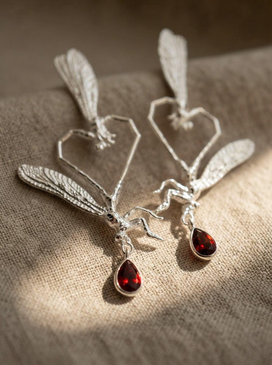 Dragonfly Love Stud Earrings — Sterling Silver | Art Nouveau Inspired Nature Jewelry