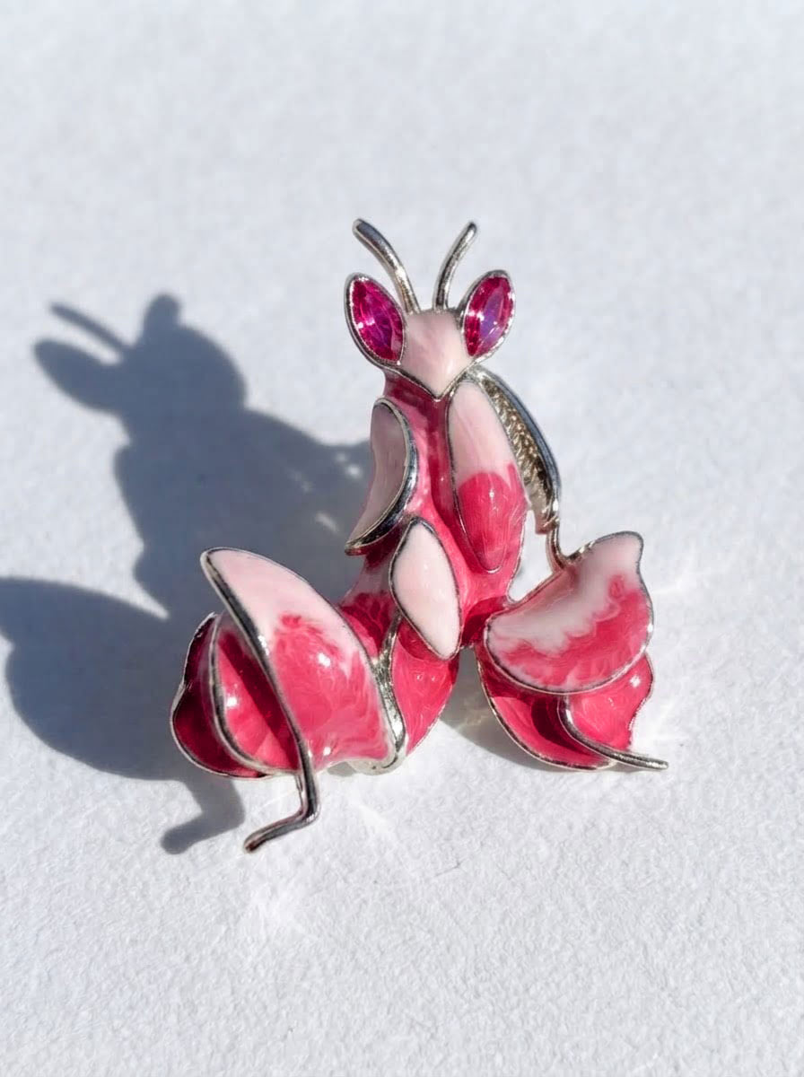 Pink Enamel Orchid Mantis Pendant – Mantis Jewelry Necklace