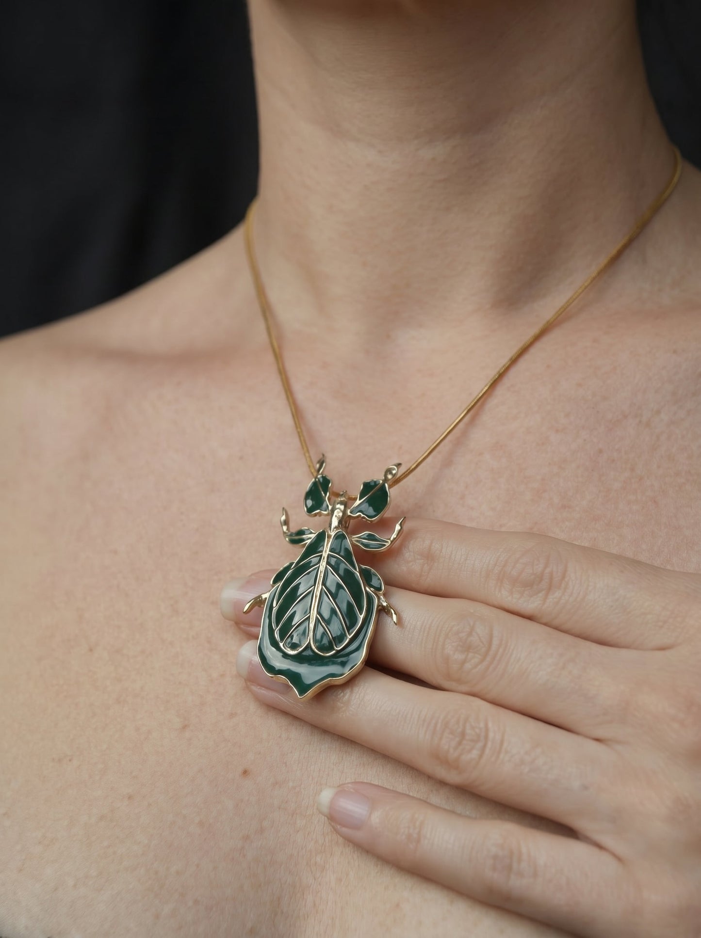 Phylliidae Leaf Insect Pendant – 14k Gold Plated or Sterling Silver Walking Leaf Jewelry