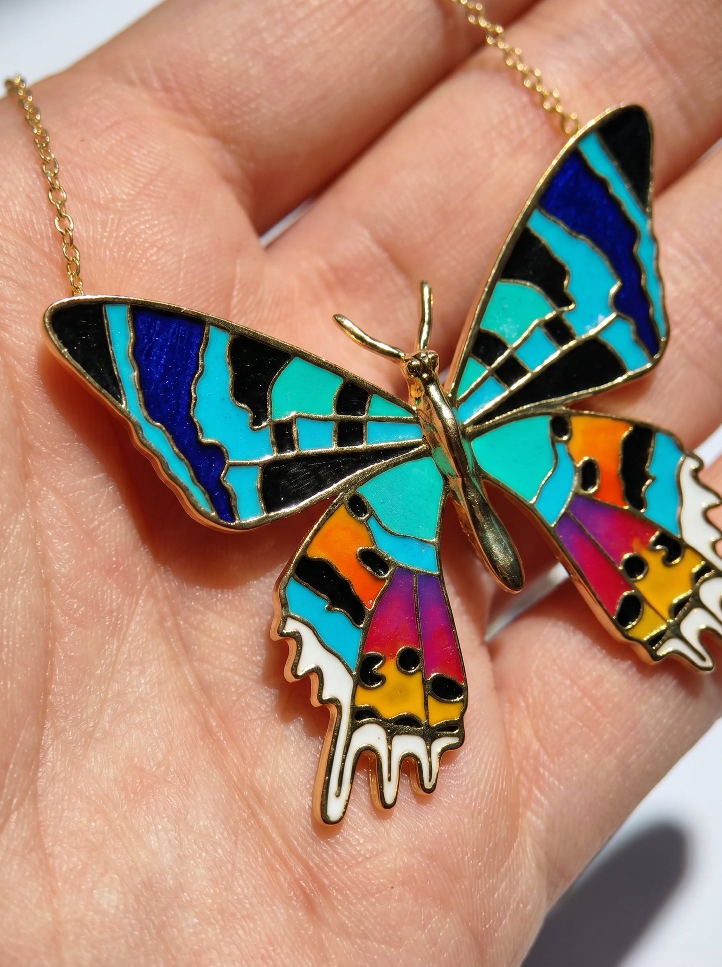 Madagascar Sunset Moth Necklace — Hand‑Enameled in 14k Gold Plated or Sterling Silver