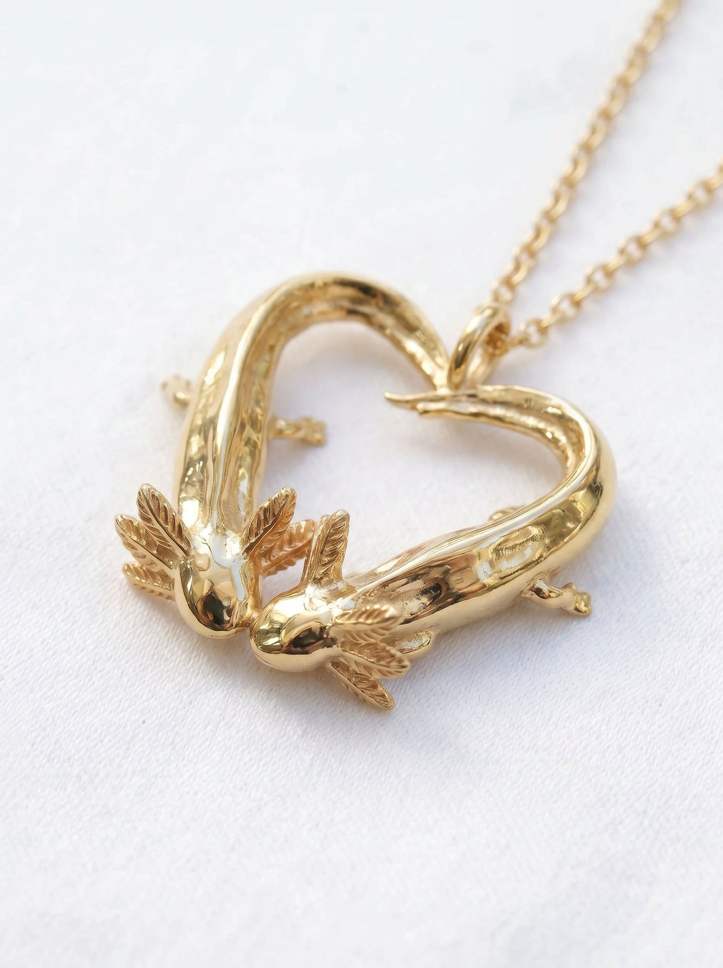 Axolotl Love Pendant – Heart-Shaped Axolotl Necklace in Silver & Rhodium | Anna Reikher Jewelry
