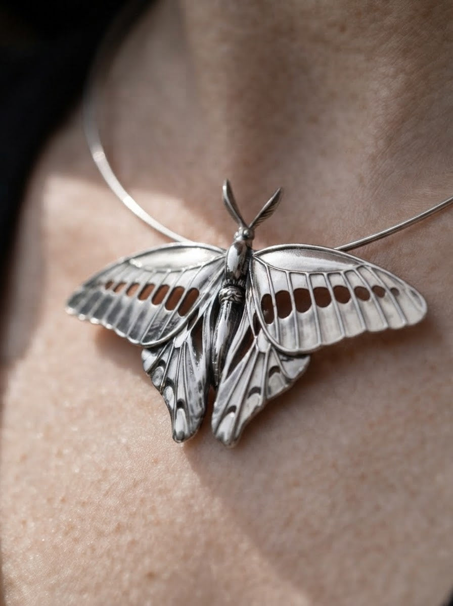 Blue Triangle Butterfly Pendant – Sterling Silver Insect Jewelry