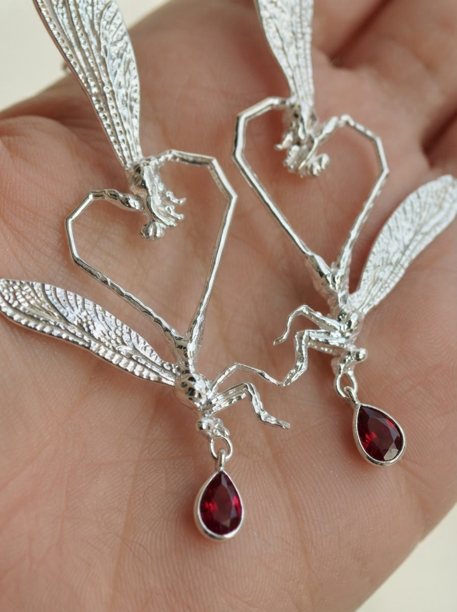 Dragonfly Love Stud Earrings — Sterling Silver | Art Nouveau Inspired Nature Jewelry