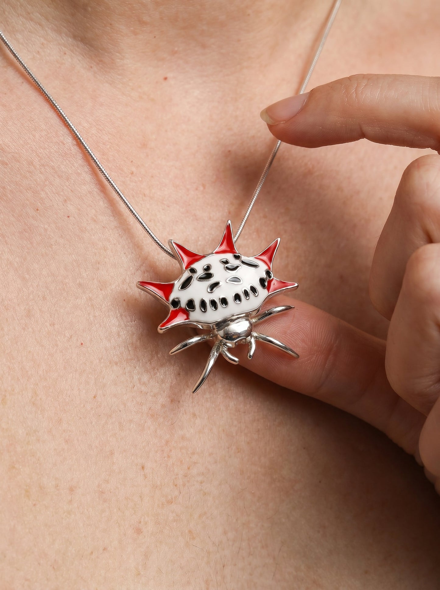 Spiny Orb‑Weaver Pendant — Red, White & Black Edition