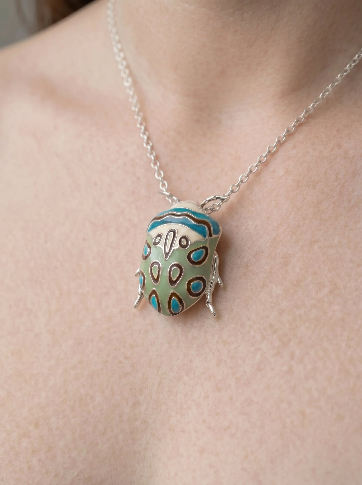 Picasso Bug Pendant — Sterling Silver + Enamel or Rhodium‑Plated + Enamel