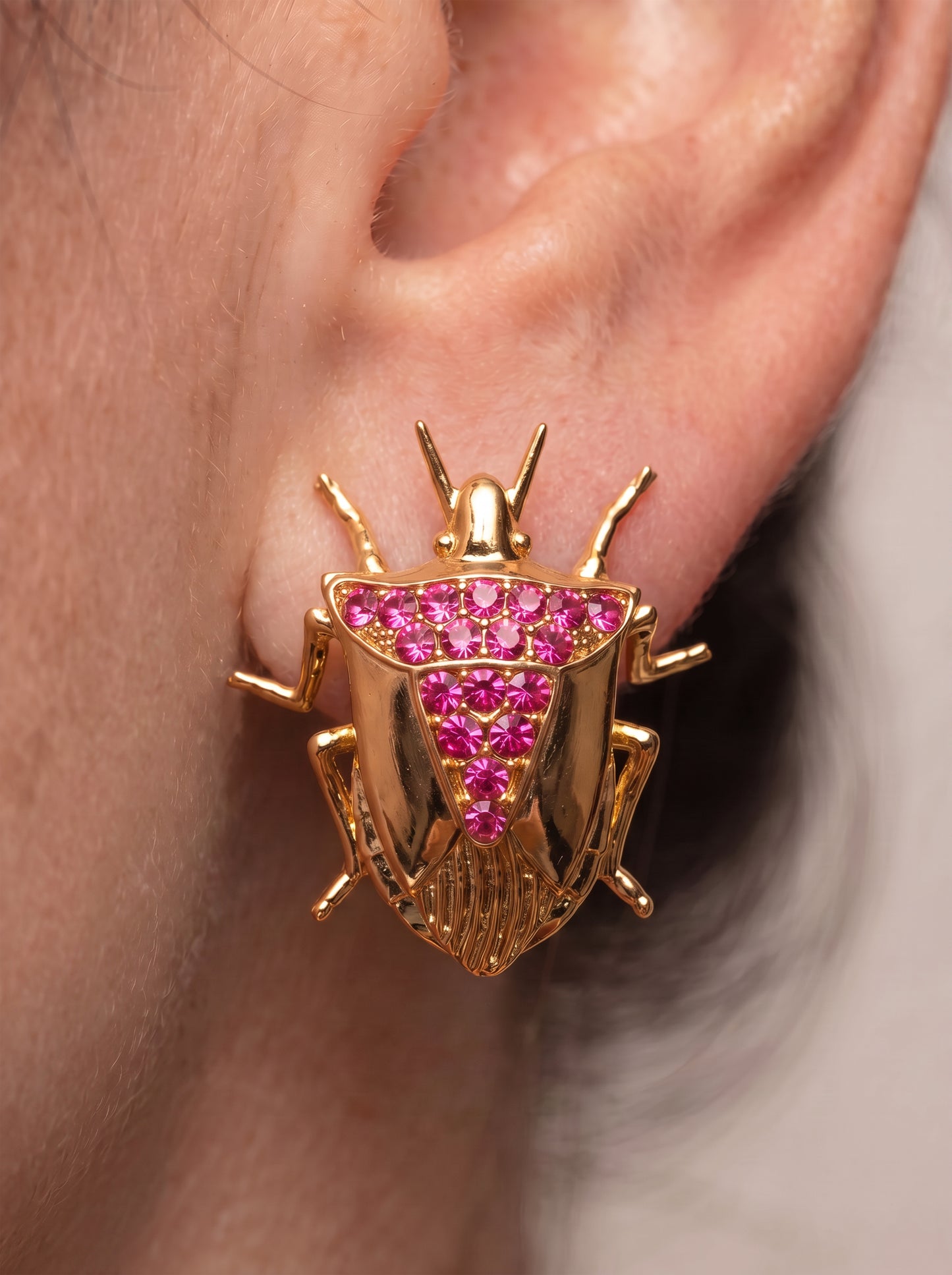 Stink Bug Stud Earrings • Deep Blue or Fuchsia Stones • Sculptural Insect Jewelry
