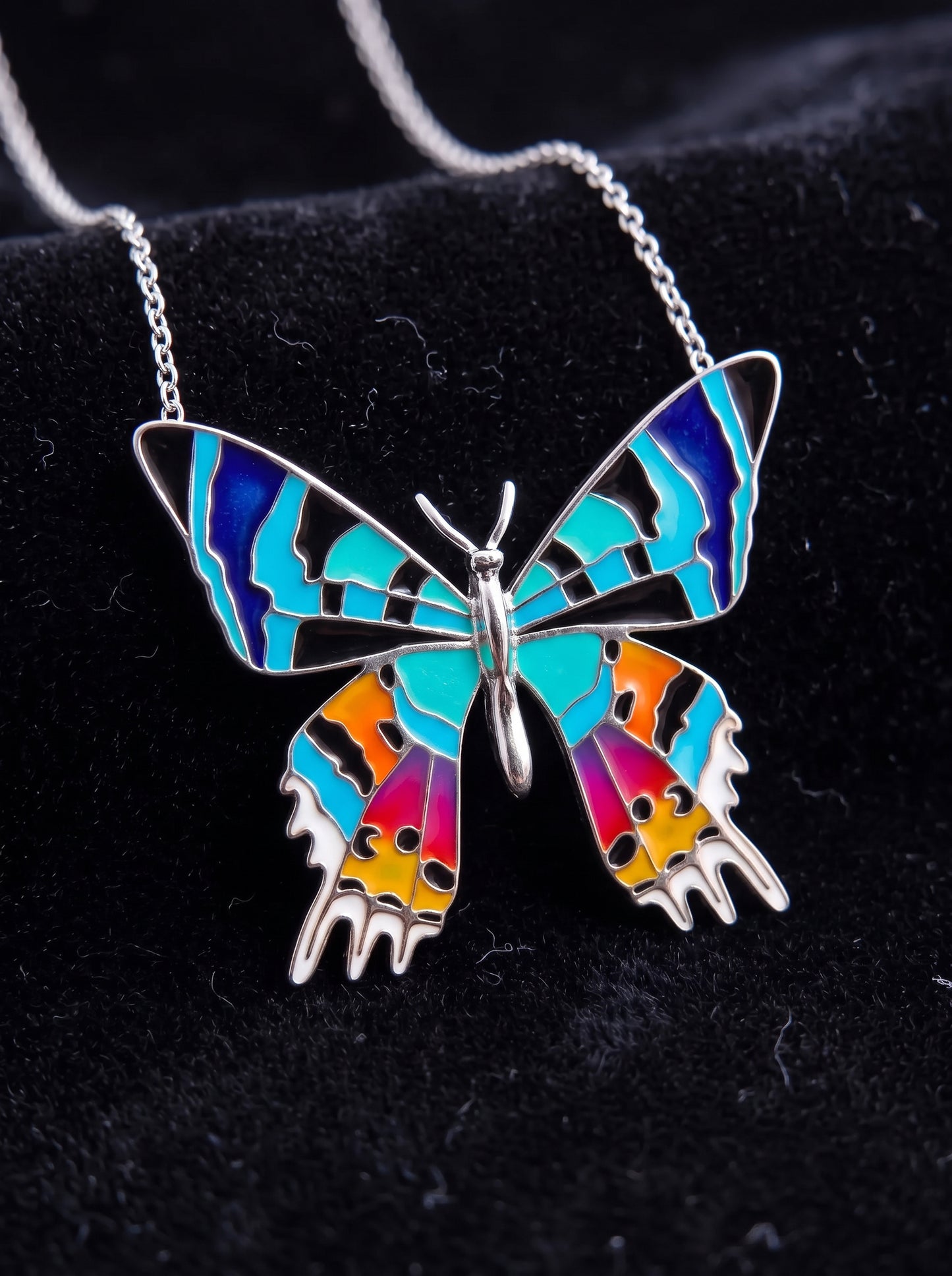 Madagascar Sunset Moth Necklace — Hand‑Enameled in 14k Gold Plated or Sterling Silver