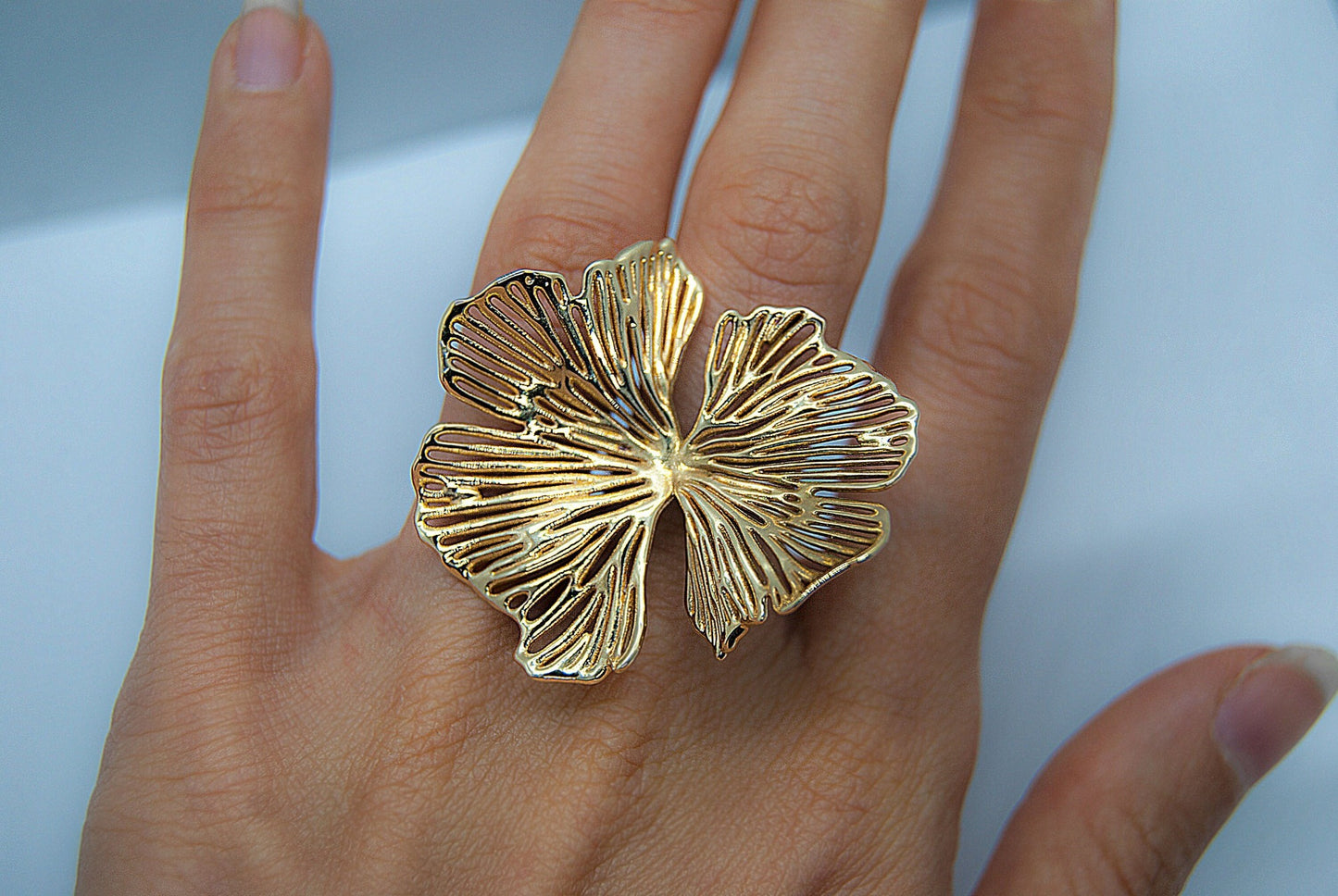 Ginkgo Biloba Bohemian Adjustable Ring