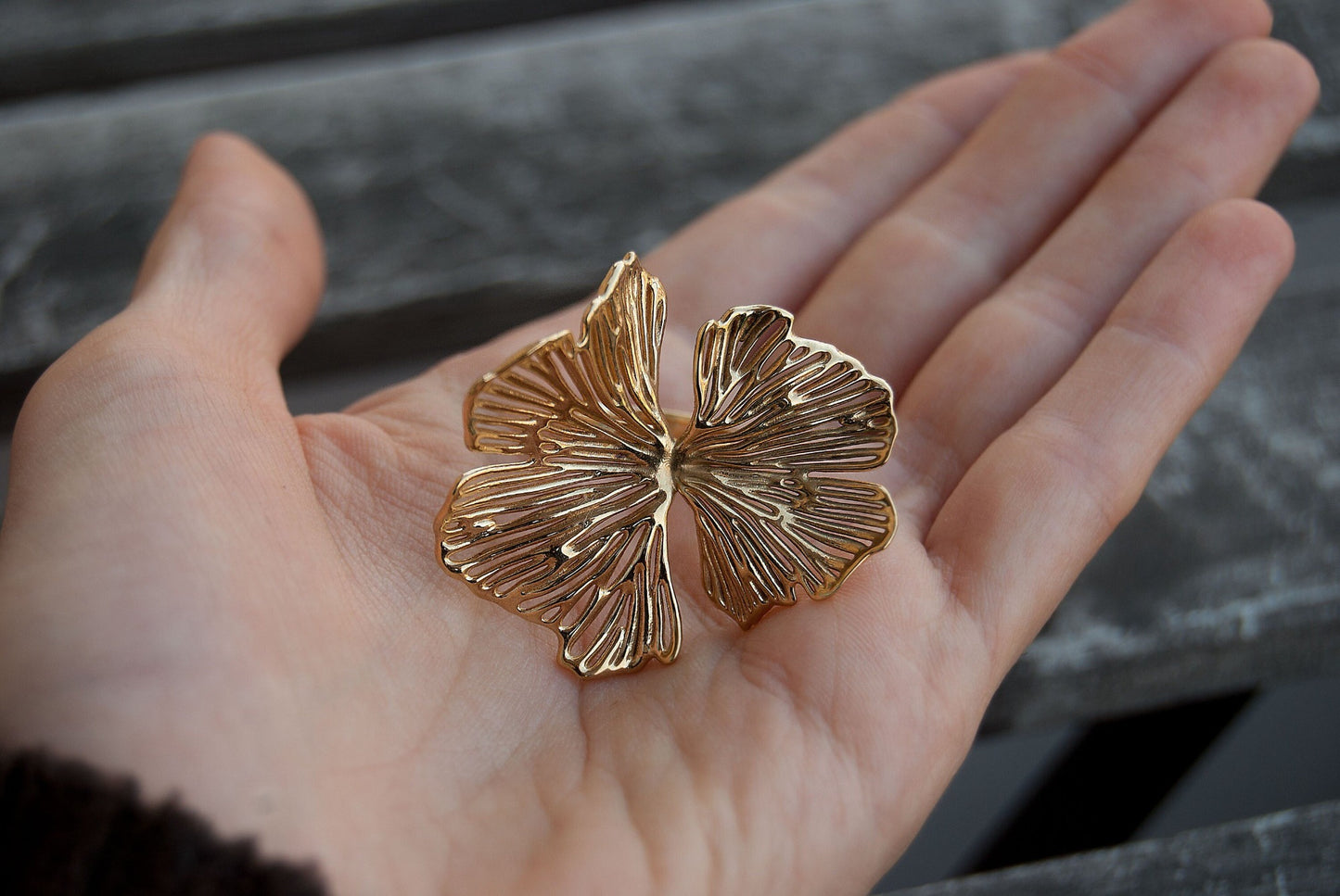 Ginkgo Biloba Bohemian Adjustable Ring