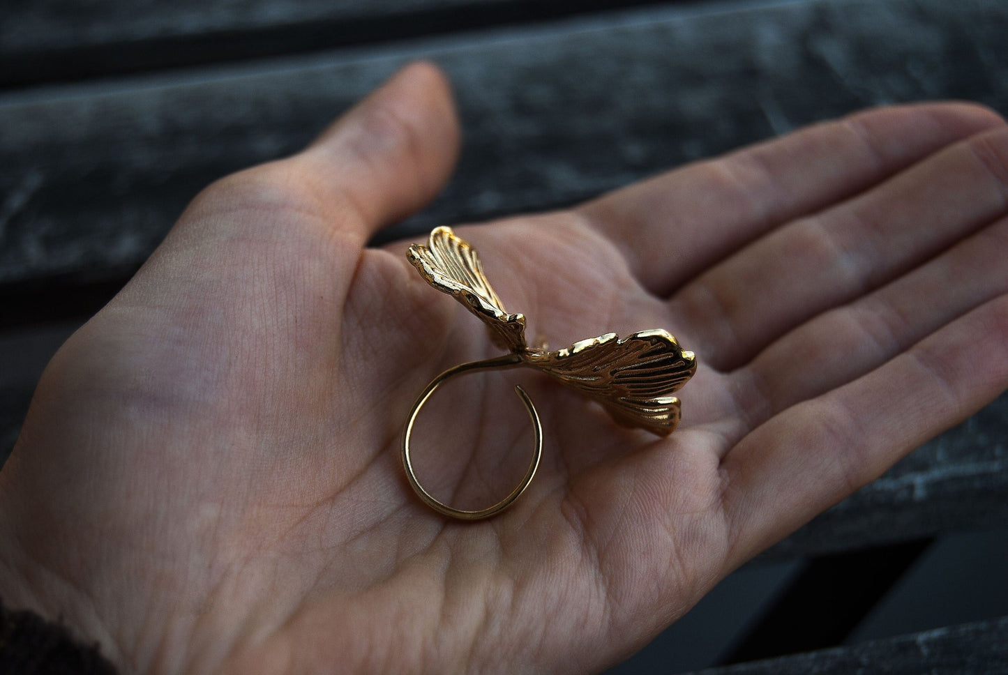 Ginkgo Biloba Bohemian Adjustable Ring