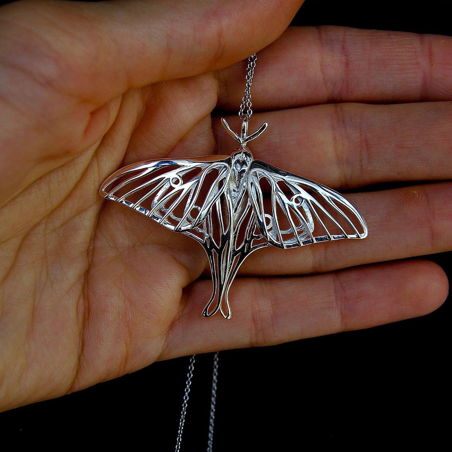 Sterling Silver Luna Moth Pendant, Luna Moth Necklace, Butterfly Jewelry, Silver Insect Pendant, Chain not included