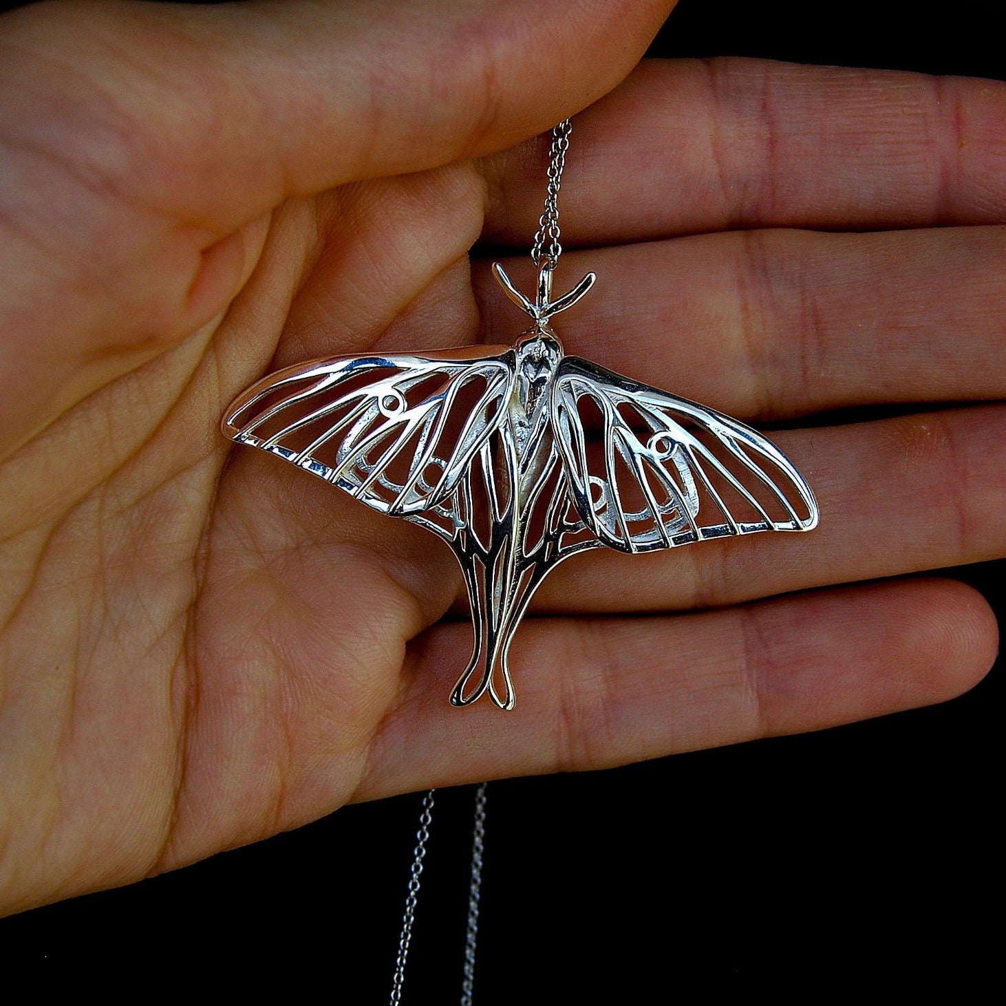 Sterling Silver Luna Moth Pendant, Luna Moth Necklace, Butterfly Jewelry, Silver Insect Pendant, Chain not included